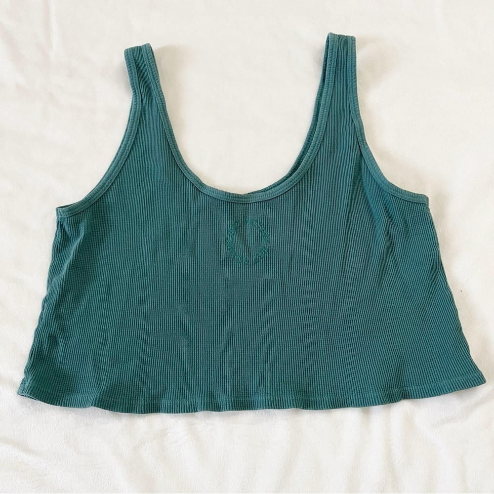 set active crop tank top waffle knit emerald green